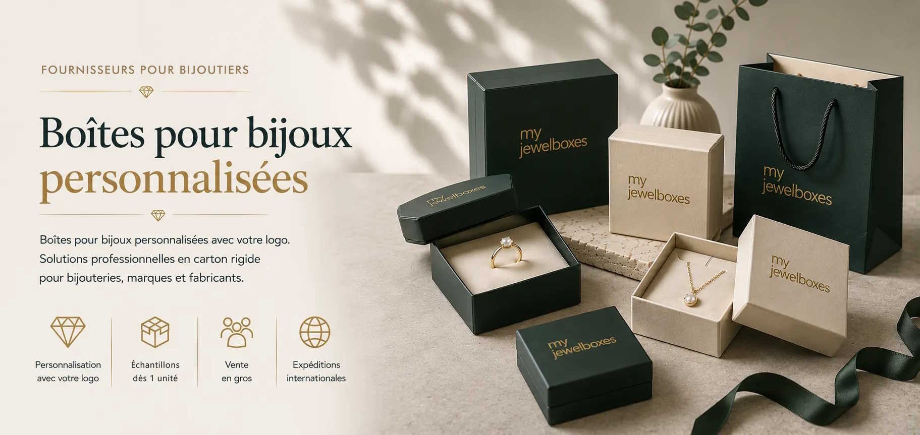 Boîtes à bijoux personnalisées en carton rigide avec impression du logo MyJewelBoxes